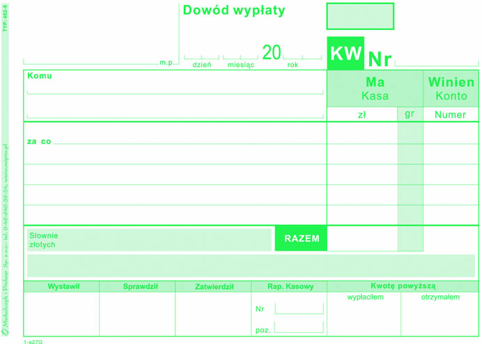 Dowód wypłaty KW MiP 402-5 A6