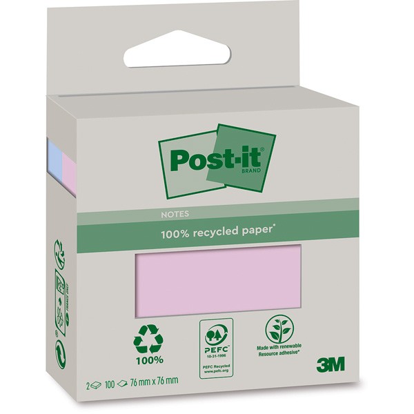Karteczki samoprzylepne Post-it 76x76mm 2x100szt pastelowy róż 7100254026 3M