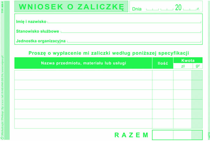 Wniosek o zaliczkę MiP 408-5 A6