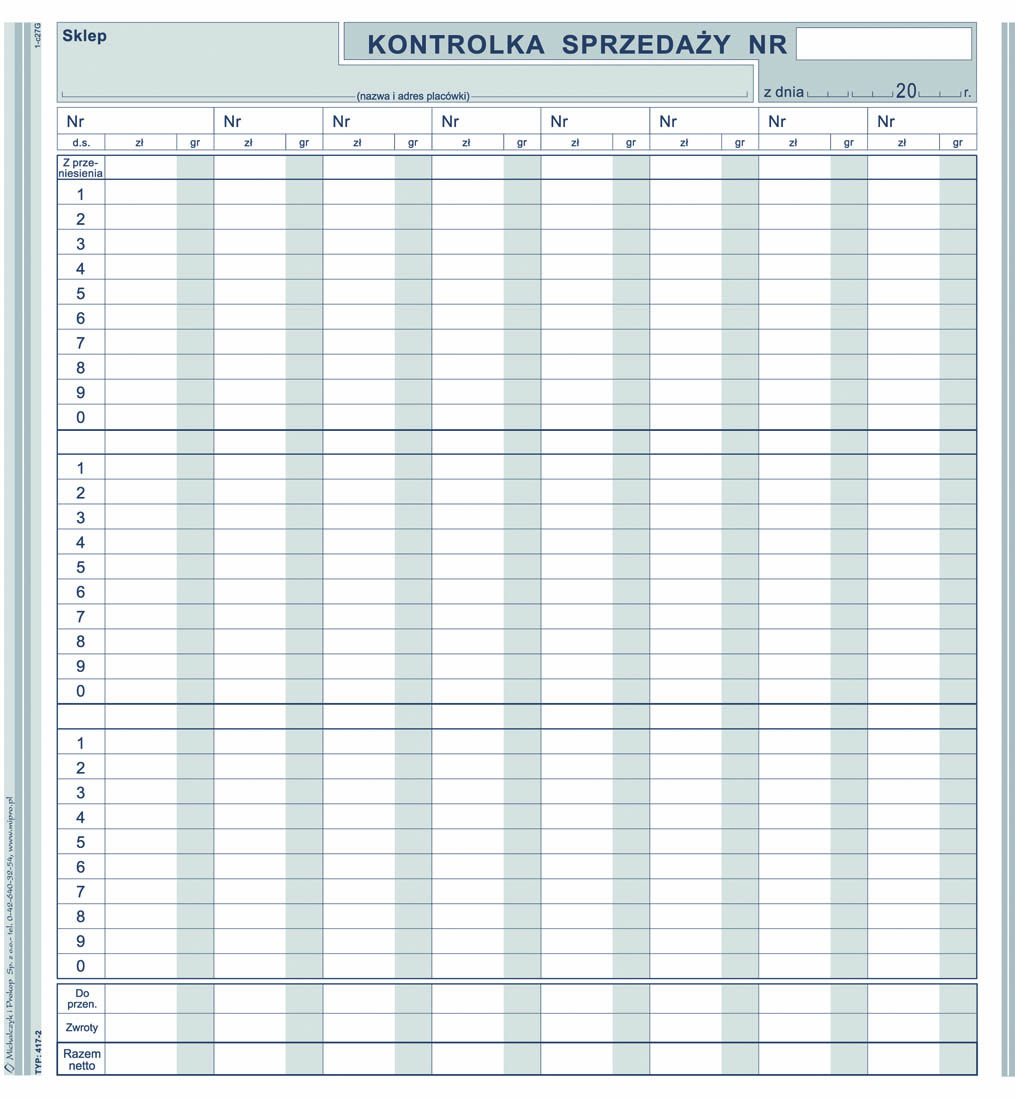 Kontrolka sprzedaży MiP 417-2 2/3 A4