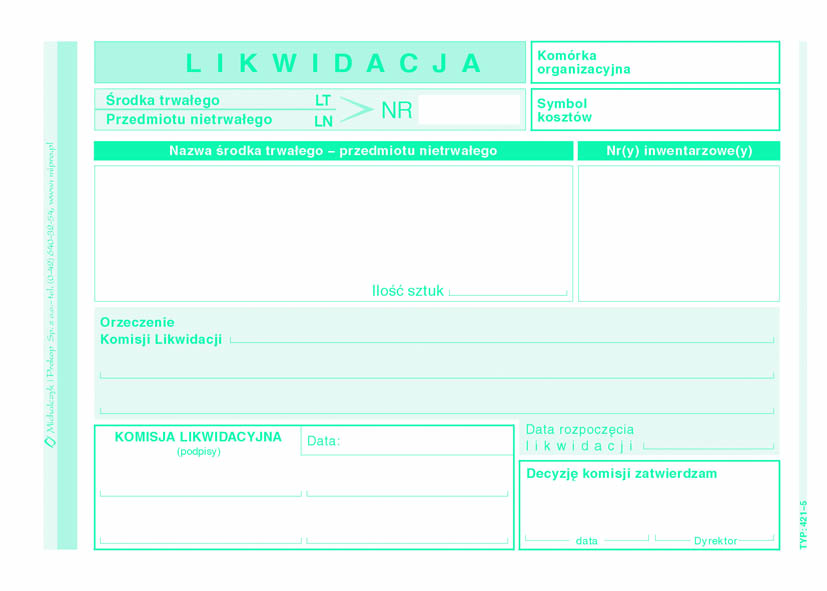 Likwidacja środka trwałego LT MiP 421-5 A6