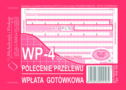 Polecenie przelewu - wpłata gotówkowa MiP 445-5M A6