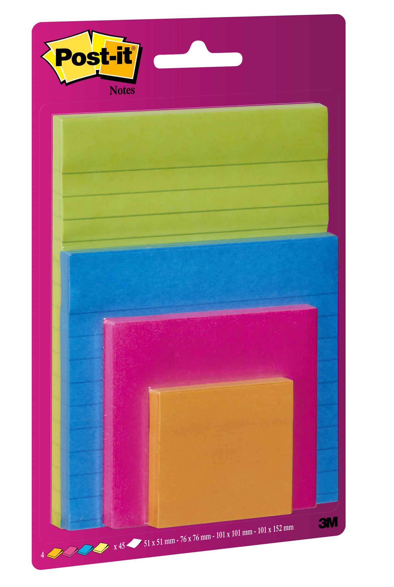 Karteczki samoprzylepne Post-it® Super Sticky, 4x45 kolorowych karteczek
