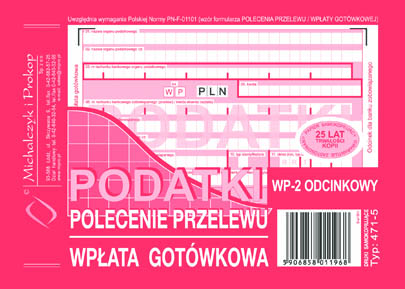Polecenie przelewu - wpłata gotówkowa, podatki MiP 471-5 A6
