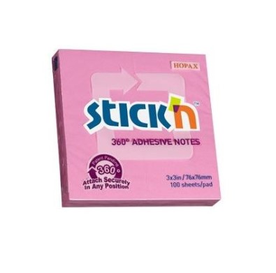 Notes samoprzylepny 76x76 100k. 360° różowy Stick"N