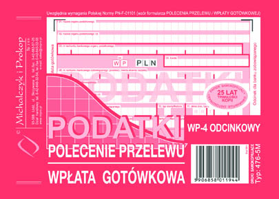 Polecenie przelewu - wpłata gotówkowa, podatki MiP 476-5M A6
