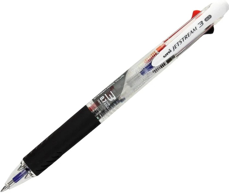 Długopis z 3 wkładami transparentny (nieb+czar+czerw) UNI