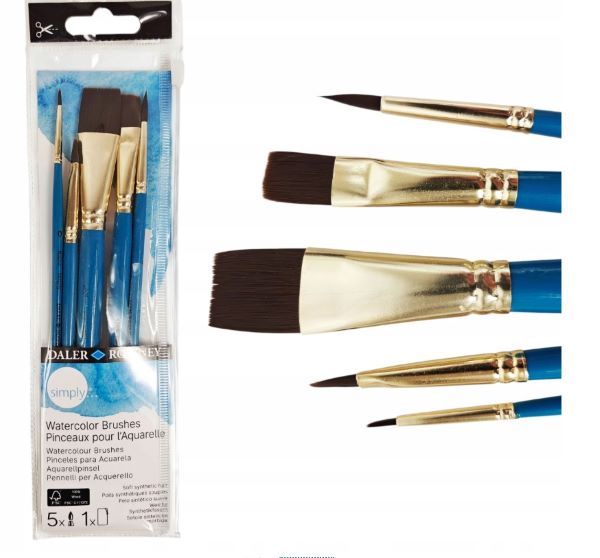 Zestaw pędzli syntetycznych do akwareli 5szt mix Simply Daler Rowney 216610500 Fila
