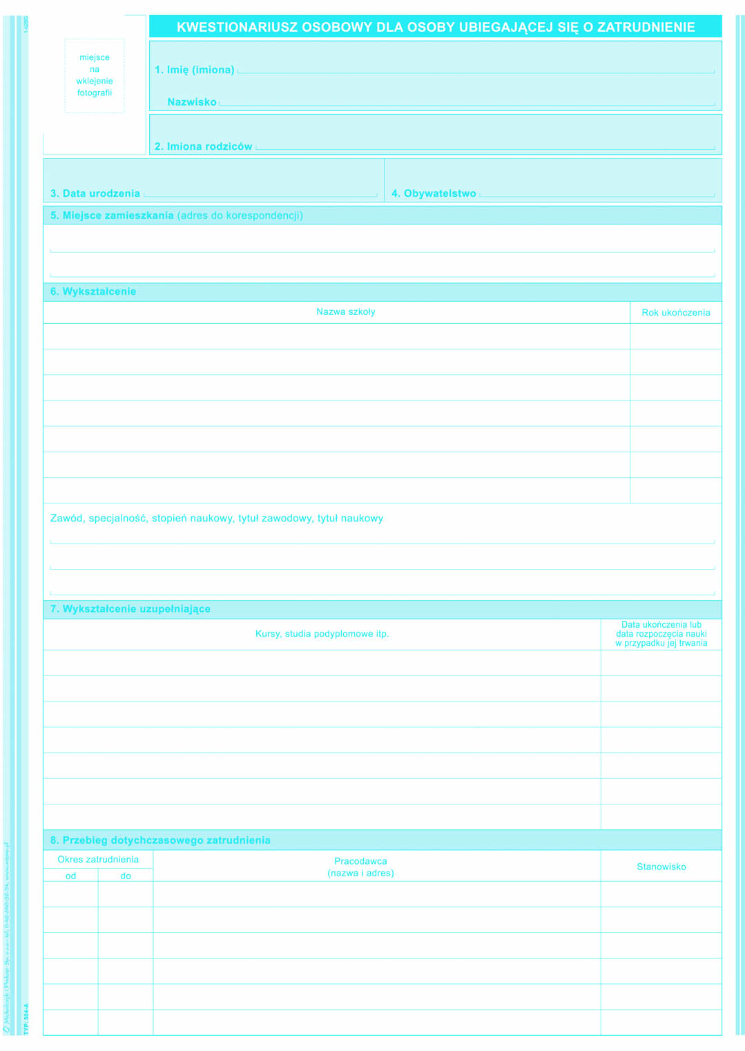Kwestionariusz osobowy dla osoby ubiegającej się o zatrudnienie MiP 504-A A4
