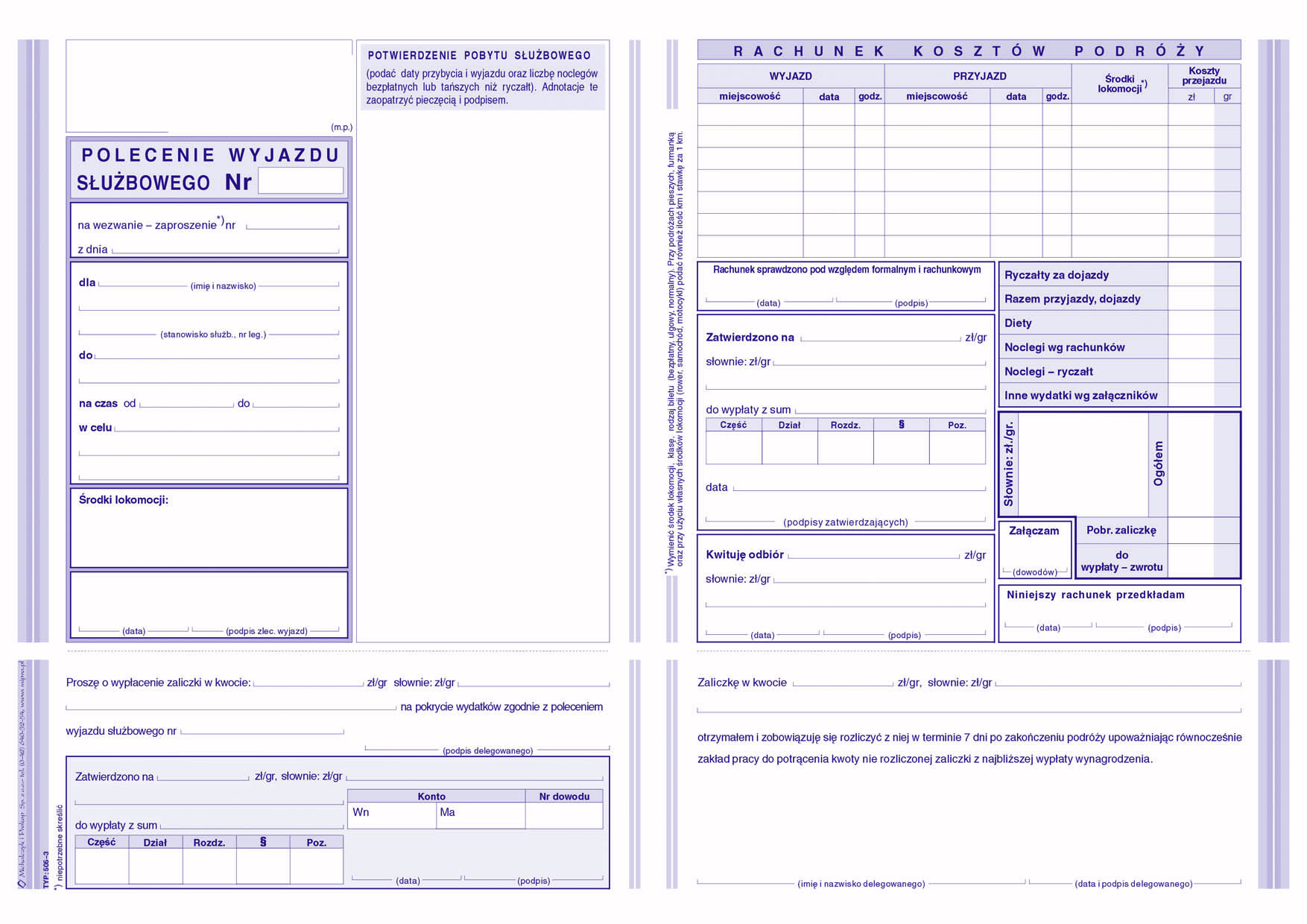 Polecenie wyjazdu służbowego MiP 505-3 A5