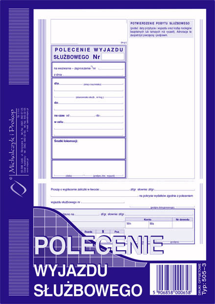 Polecenie wyjazdu służbowego MiP 505-3 A5