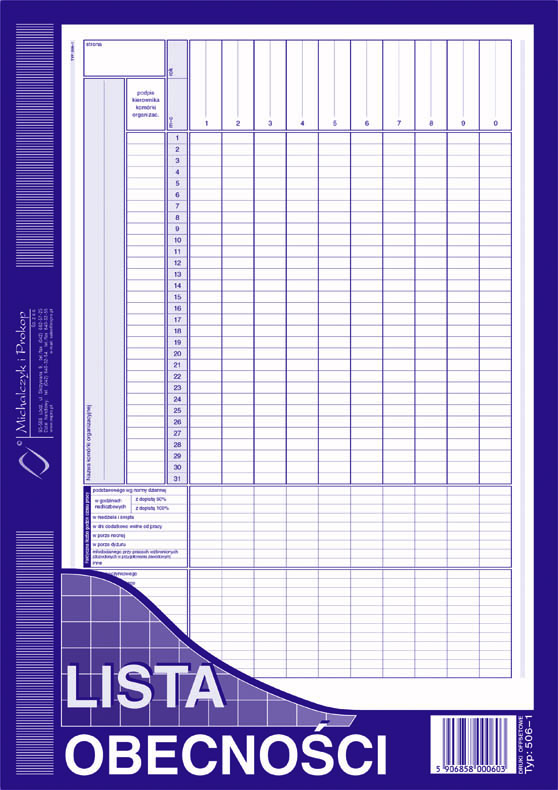 Lista obecności MiP 506-1 A4
