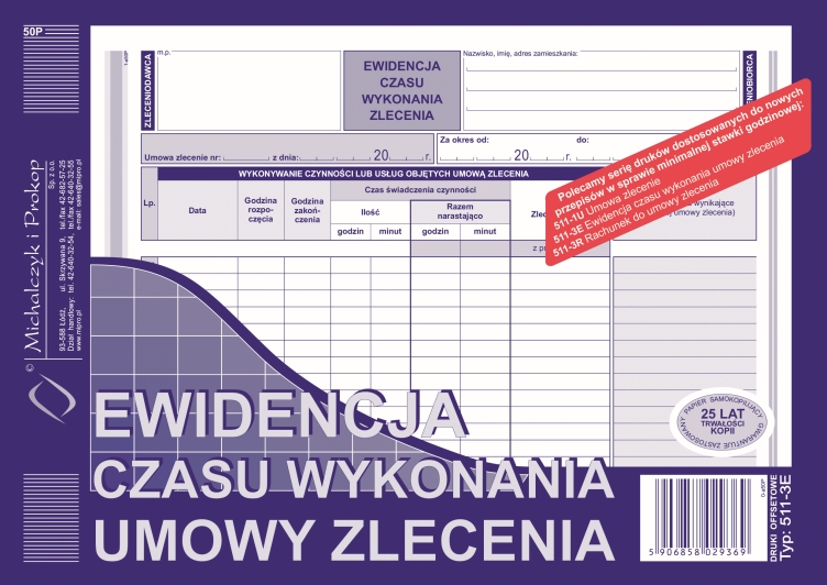 Ewidencja czasu wykonania umowy zlecenia MiP 511-3E A5