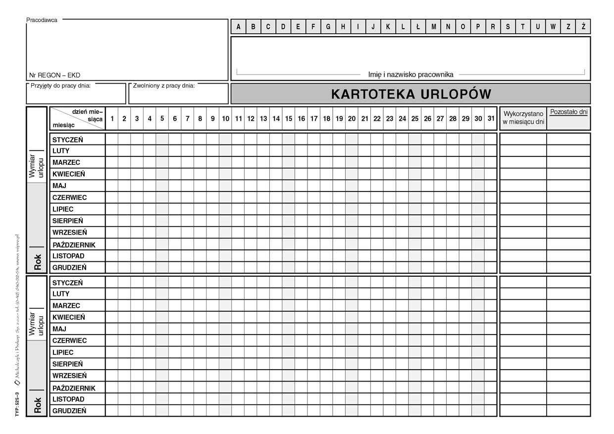 Kartoteka urlopowa MiP 525-3 A5