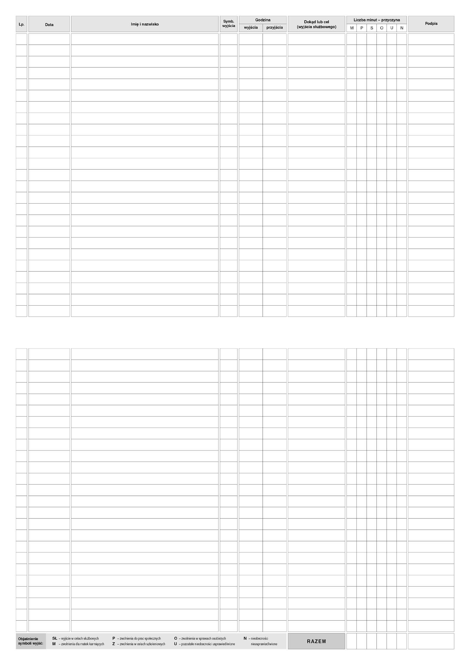 Ewidencja wyjść w godzinach służbowych MiP 574-1 A4