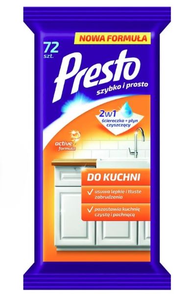 Ściereczki nawilżane Presto do kuchni 72szt