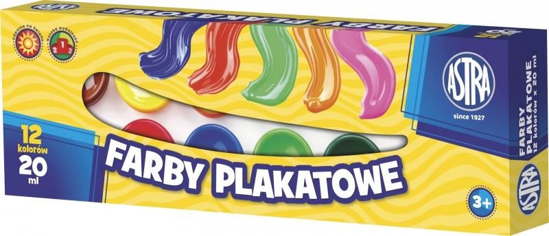 Farby plakatowe Astra 12 kolorów - 20 ml