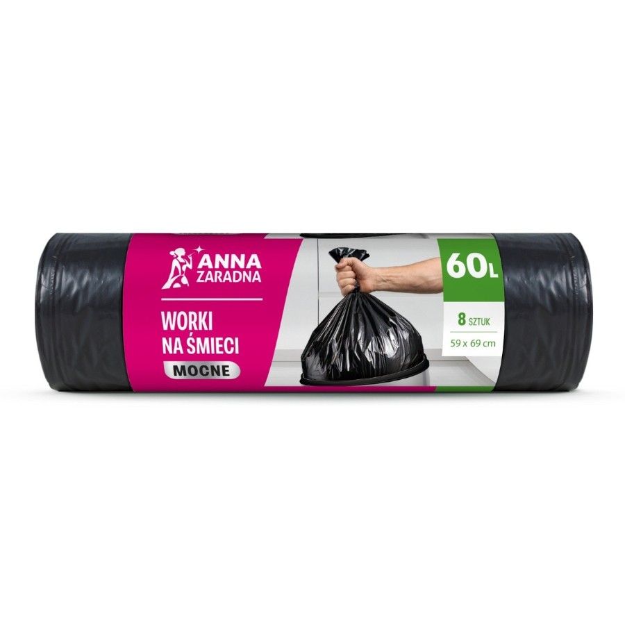 Worki na śmieci super mocne 60l 8szt czarne  Anna Zaradna 1100004497