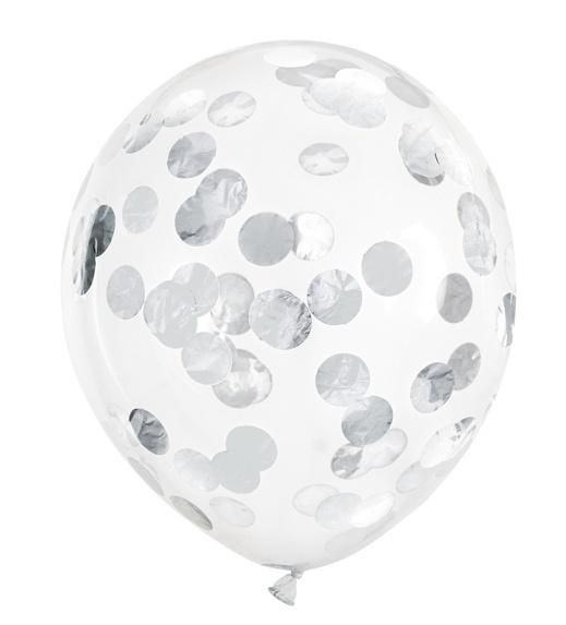 Balony z konfetti - kółka 30cm srebrny 6szt BK12-3-018-6 PartyDeco