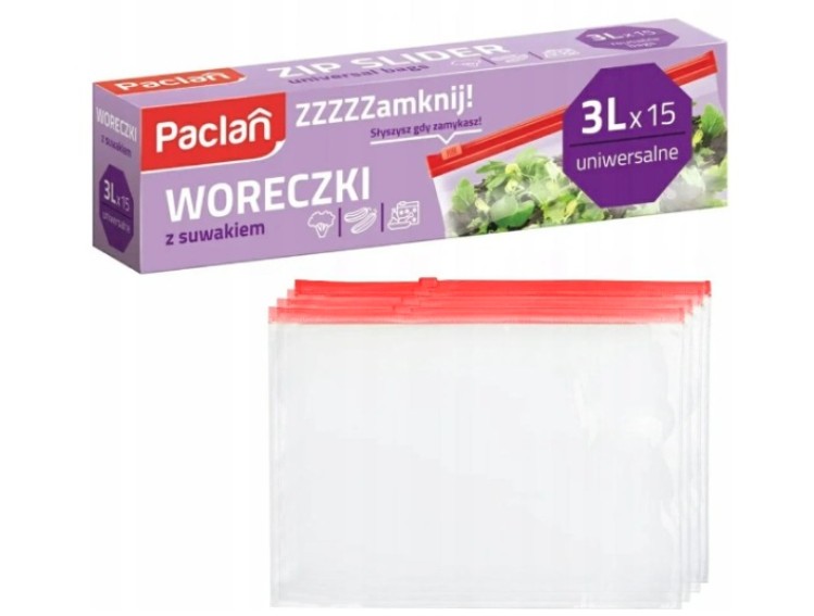 Woreczki uniwersalne z suwakiem 3L 15szt Paclan