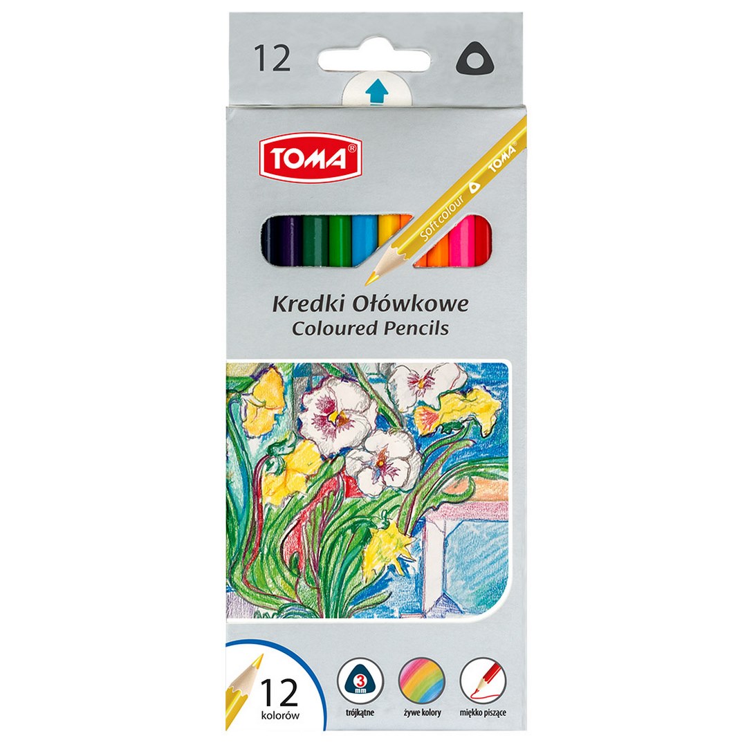 Kredki ołówkowe trójkątne 12 kolorów TO-544 Toma