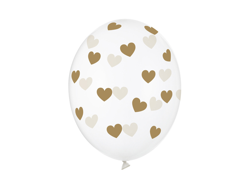 Balony gumowe 30cm Serduszka Crystal Clear 6szt SB14C-228-099G-6 PartyDeco