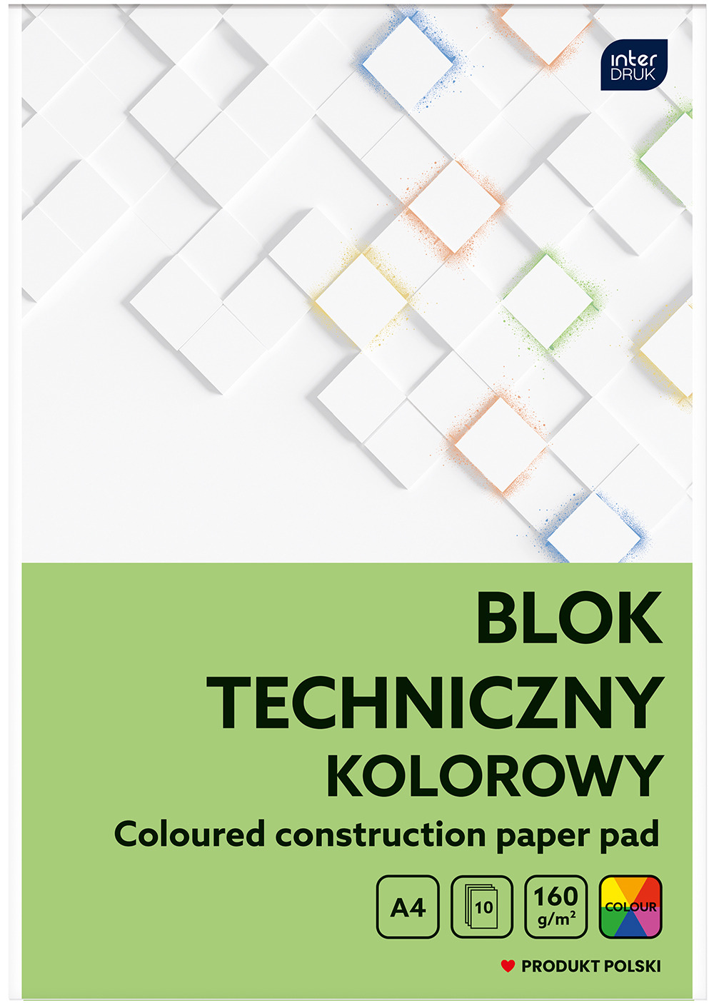 Blok techniczny kolorowy A4 160g 10 kartek Interdruk