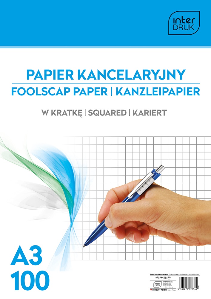 Papier kancelaryjny w kratke  A3, 100 kartek, Interdruk