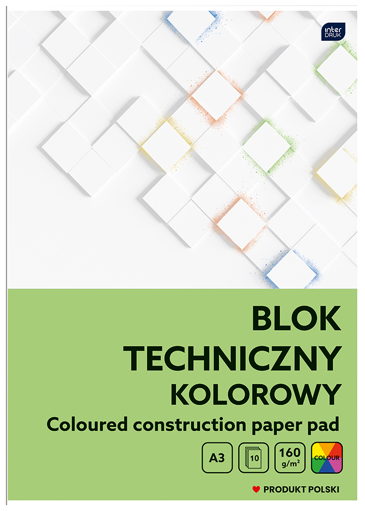 Blok techniczny A3, kolorowy, 160g, 10 kartek, Interdruk