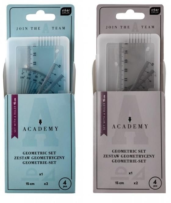 Zestaw geometryczny w etui 4 elementy linijka 15cm  ACADEMY Interdruk
