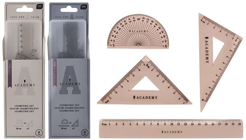 Zestaw geometryczny z linijką 20cm kolorowy w etui Academy Interdruk