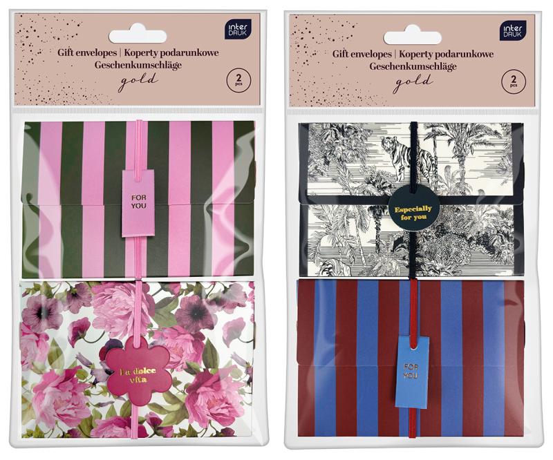 Koperty podarunkowe z gumką 2szt Gold Interdruk