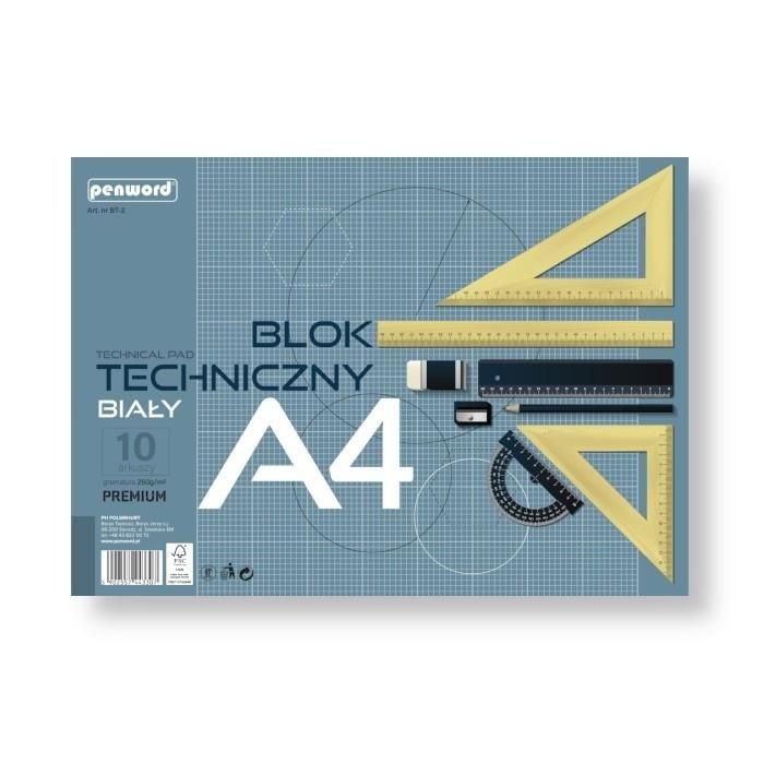 Blok techniczny A4/10 biały 250g  premium Polsirhurt