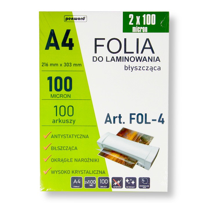 Folia do laminowania A4/100 216x303mm błysk 100mic Polsirhurt