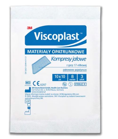 Kompresy gazowe wyjałowione Viscoplast 10 x10 (3 szt. w opak)