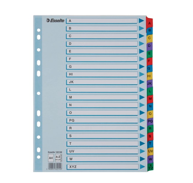 Przekładki alfabetyczne Esselte Mylar A4 kolorowe