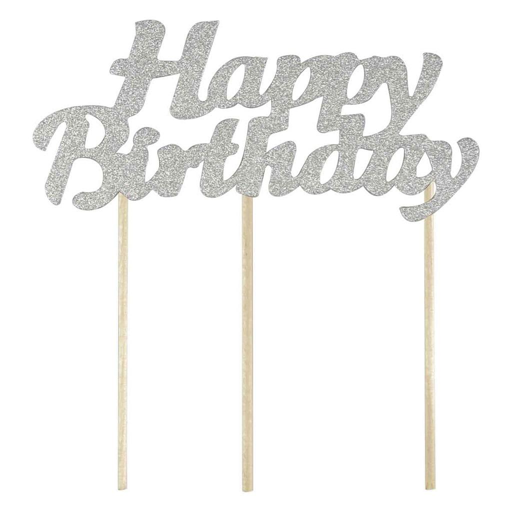 Dekoracja tortu Happy Birthday srebrna KK03861FSRE Arpex