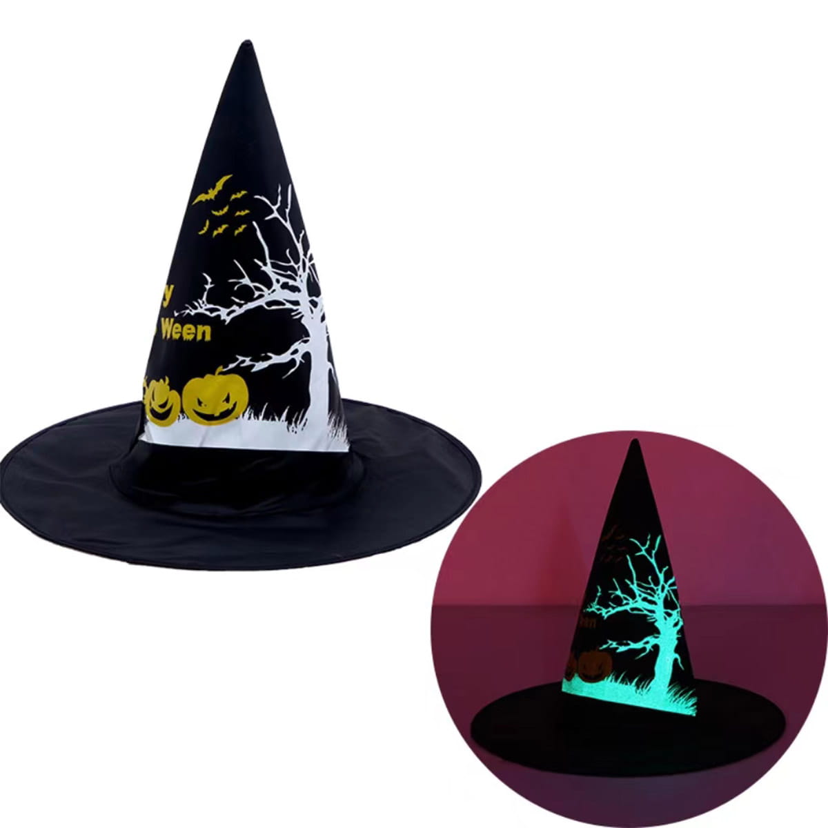 Kapelusz czarownicy ze świecącym w ciemności nadrukiem SH1632 Halloween Arpex
