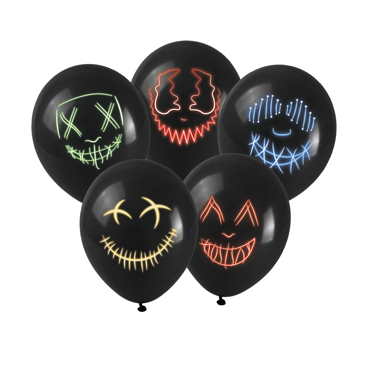 Balony z nadrukiem - efekt maski led 5szt KB0009 Halloween Arpex
