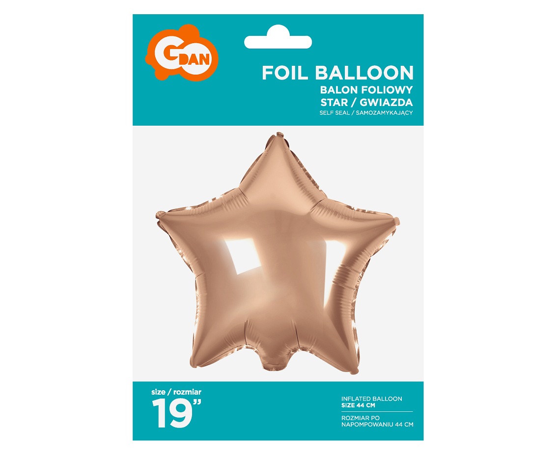 Balon foliowy "Gwiazda" różowo-złota 19" Godan