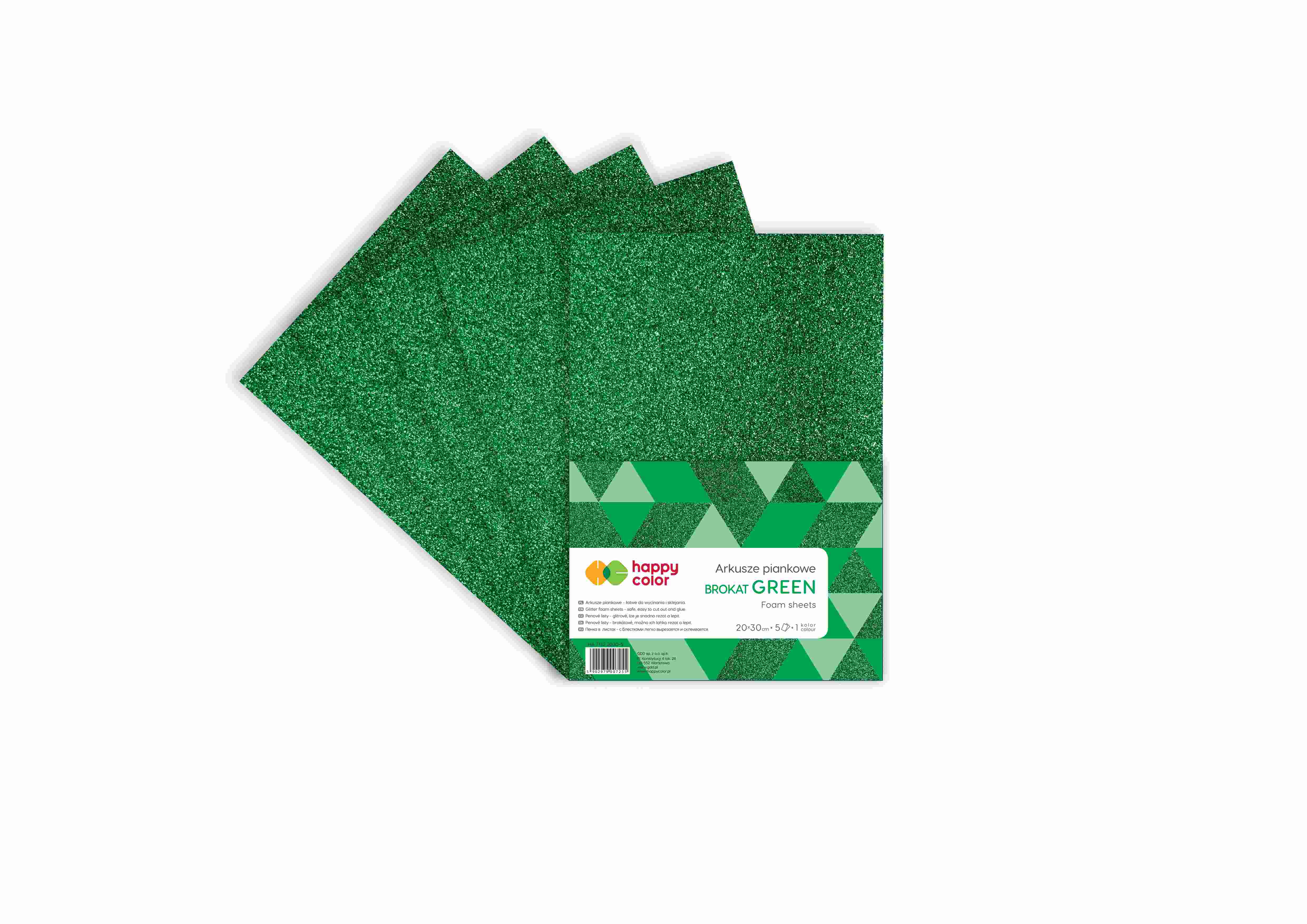 Arkusze piankowe brokatowe A4, 5ark, zielone HA 7132 2030-5 Happy Color