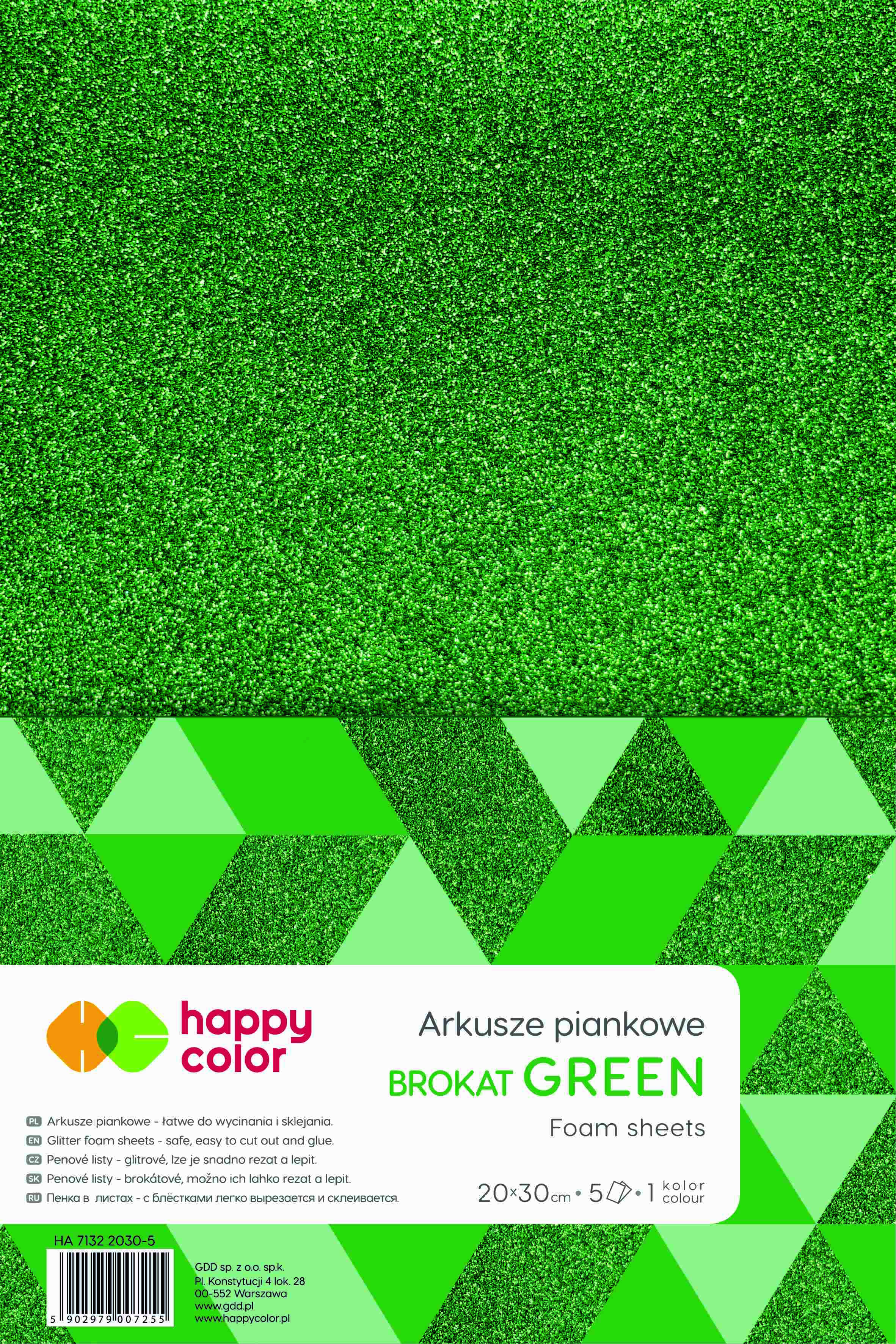 Arkusze piankowe brokatowe A4, 5ark, zielone HA 7132 2030-5 Happy Color