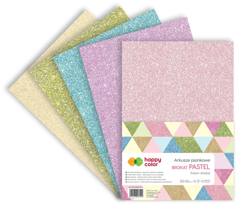 Arkusze piankowe brokatowe A4 (5) PASTEL Happy Color HA 7132 2030-PAS