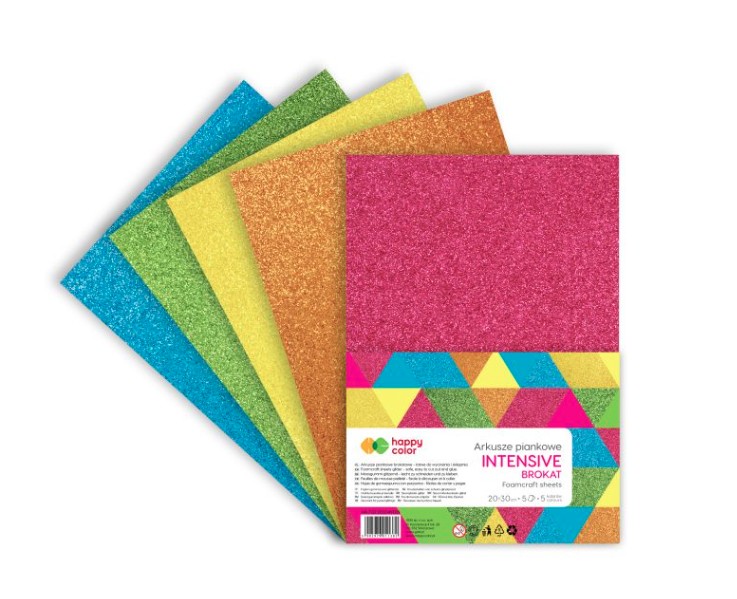 Arkusze piankowe brokatowe A4 Intensive (5) 5 kol. Happy Color HA 7132 2030-INTEN