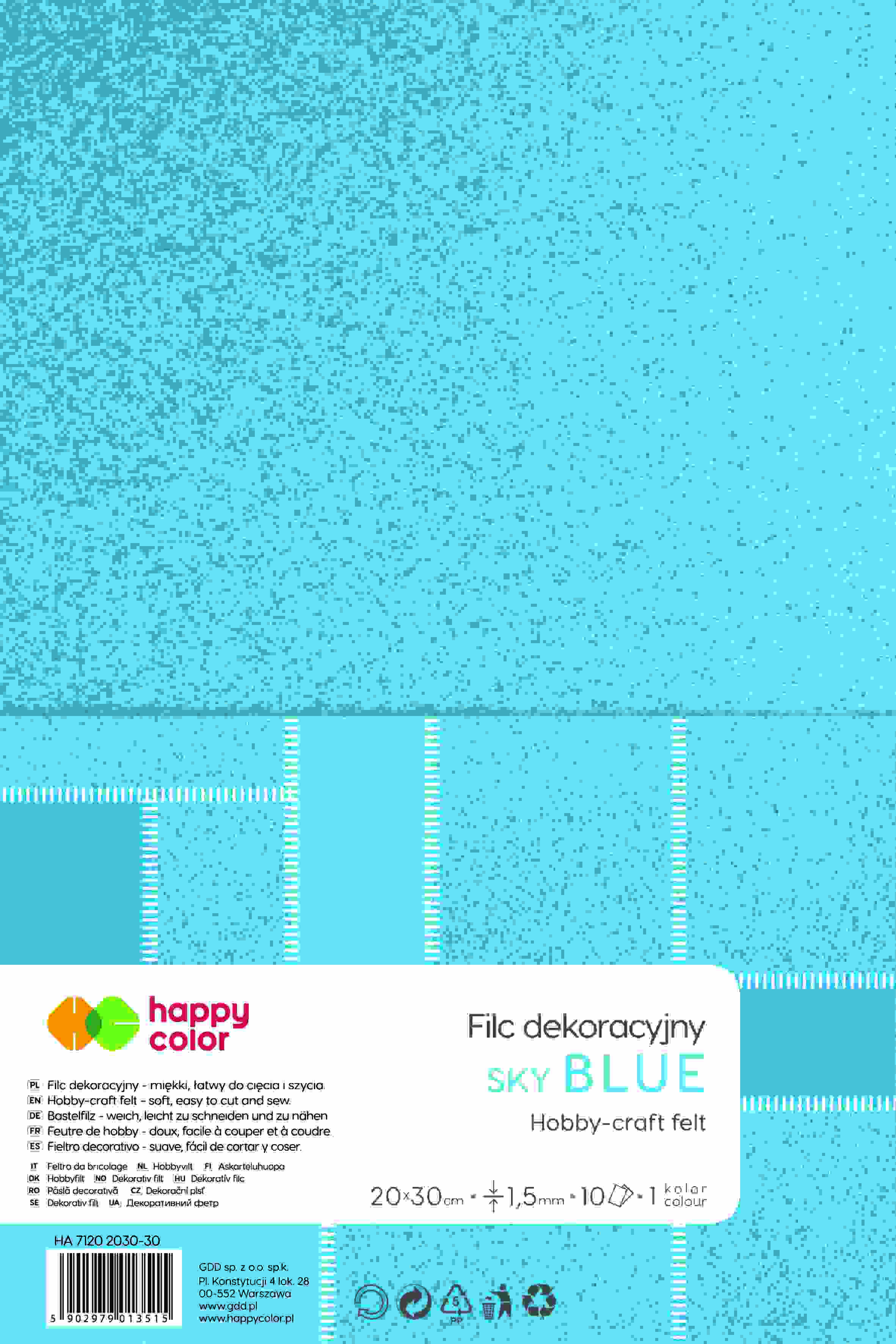 Filc dekoracyjny 20x30cm 1,5mm 10 ark. błękitny Happy Color