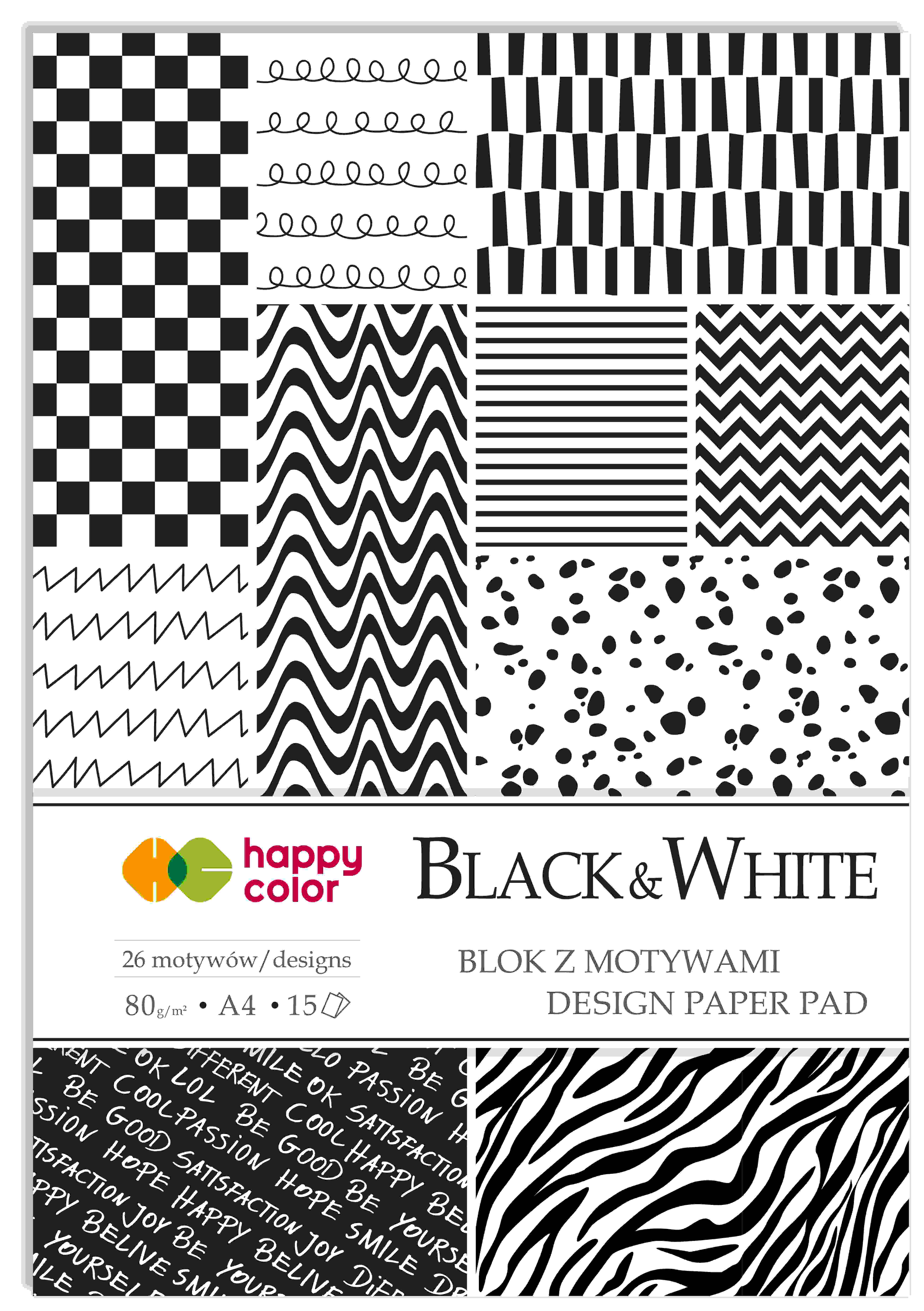 Blok z motywami Black&White A4/80g, 15ark, 26 motyw HA3808 2030-BW Happy Color