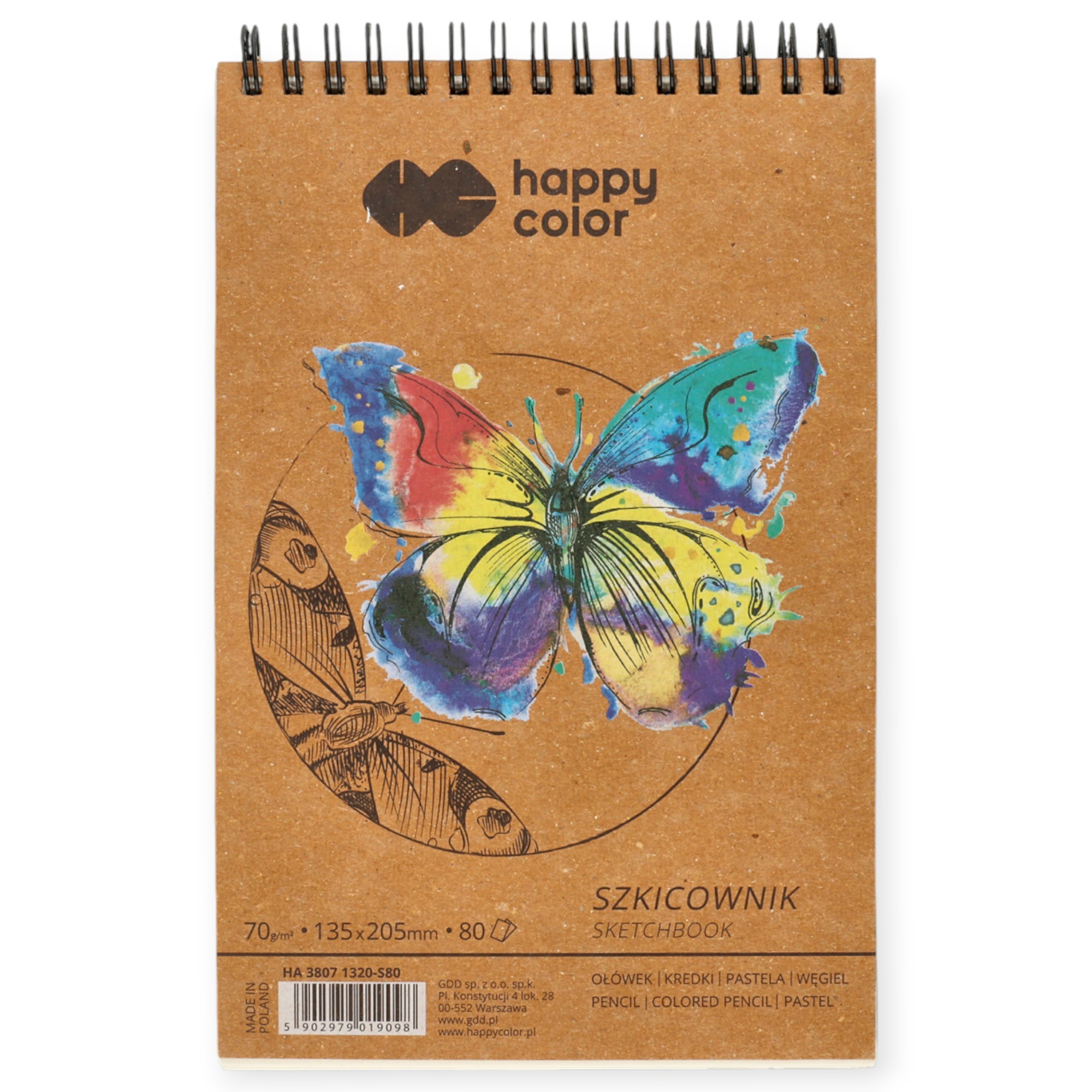 Szkicownik na spirali 13,5x20,5cm 80ark. 70g. Happy Color HA 3807 1320-S80