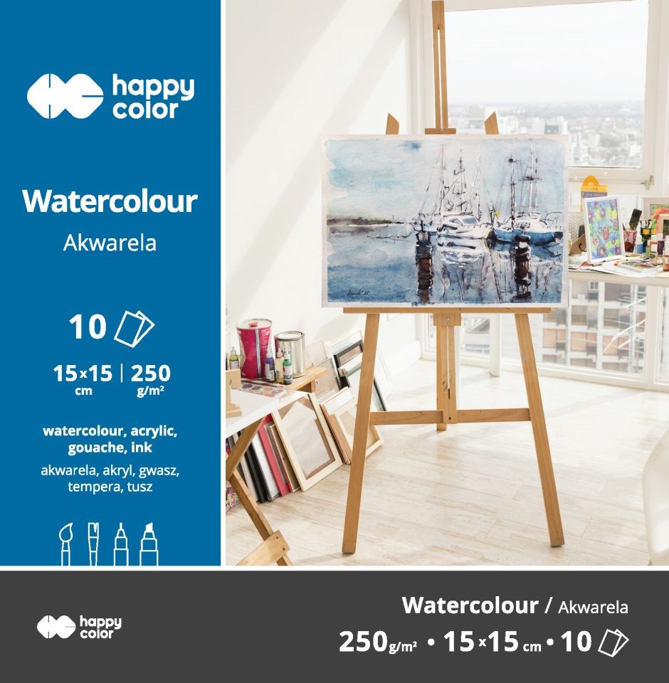Blok akwarelowy 15x15/10ark. 250g Happy Color HA 3725 1515-AK10 GDD