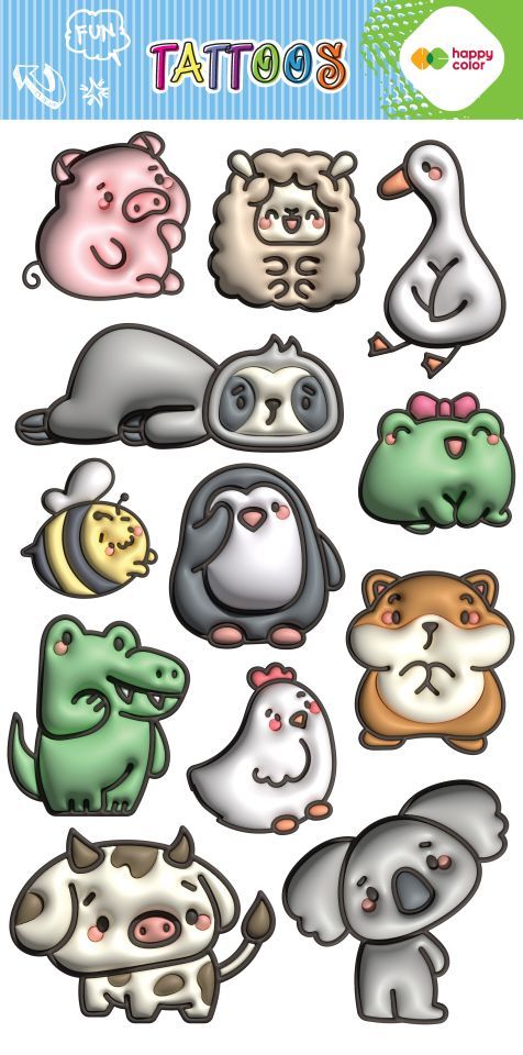 Tatuaże zmywalne BUBBLE ANIMALS 100x200mm Happy Color HA 4261 1020-KA06 GDD