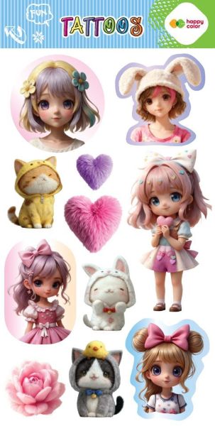 Tatuaże zmywalne KAWAII GIRLS 100x200mm Happy Color HA 4261 1020-KP09 GDD